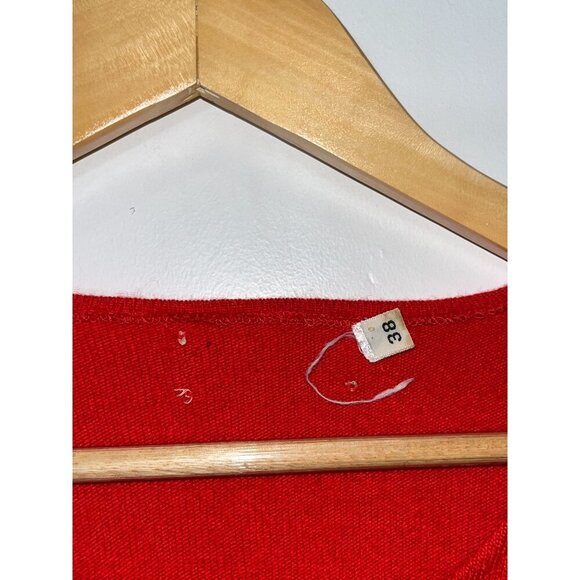 100% Cashmere Red 3/4 Sleeve Henley Sweater Soft Knit Button Placket Size 38 - Picture 3 of 7